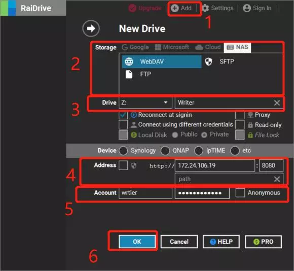 RaiDrive setup